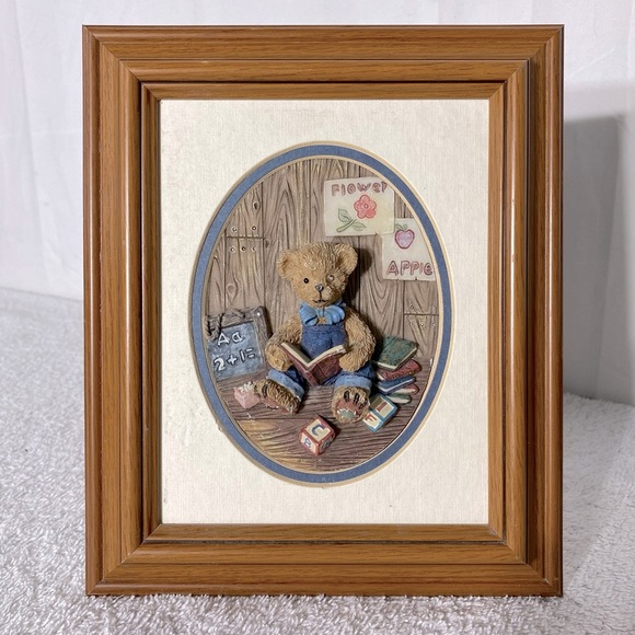 Vintage Cherison Hand Crafted Hand Painted Framed 3D Teddy Bear Wall Art - Picture 1 of 13